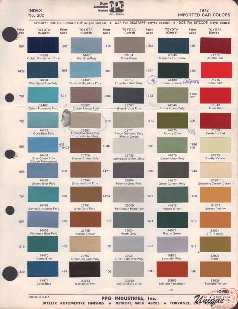 1972 Toyota Paint Charts PPG 2